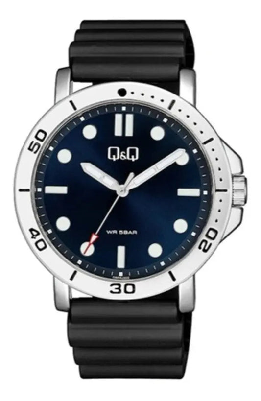 Reloj Q&q Silicona Qb86j302 - Negro Azul Oscuro