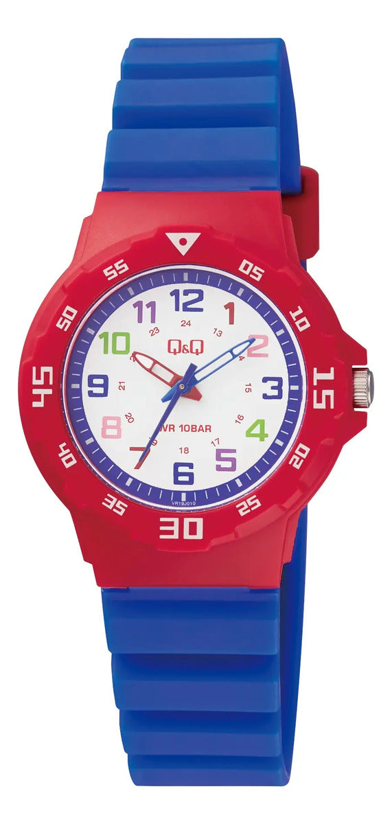 Reloj Q&q Silicona Infantil 33mm Vr19j010y - Azul Blanco