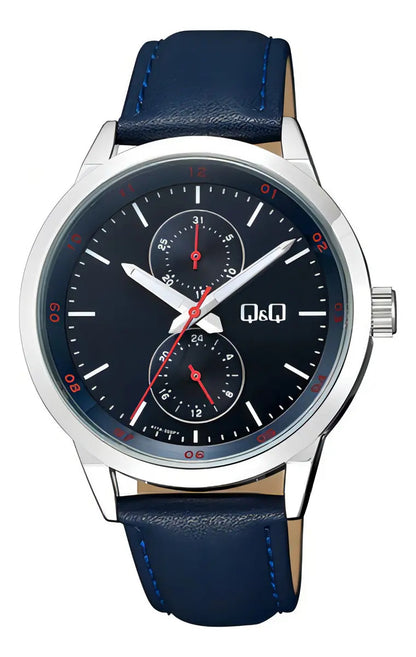Reloj Q&q Cuero Hombre 42mm A11a-003py - Plateado