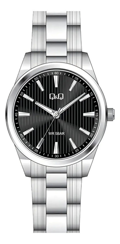 Reloj Q&q Metal Hombre 40mm Qz94j202y - Plateado