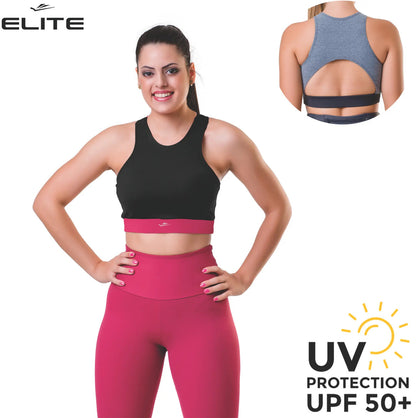 Top Deportivo Dama Con Relleno Running Fitness Elite - Negro/rosa L