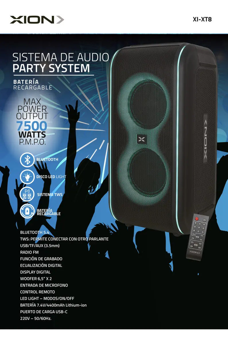Parlante Xion Xtream 7500w Xi-xt8 - Negro