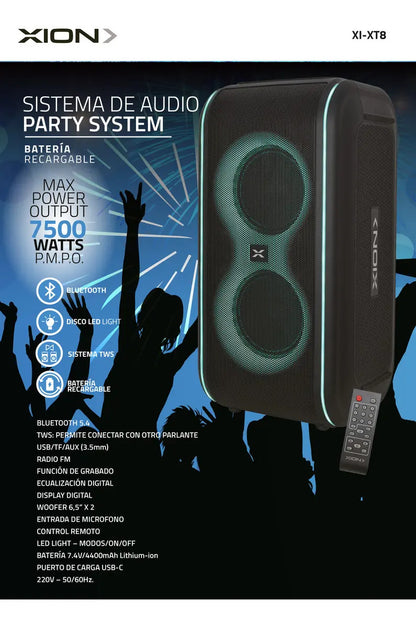 Parlante Xion Xtream 7500w Xi-xt8 - Negro