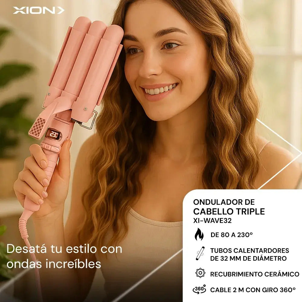 Ondulador De Cabello Xion Triple Xi-wave32 - Rosa
