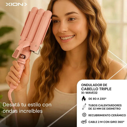 Ondulador De Cabello Xion Triple Xi-wave32 - Rosa