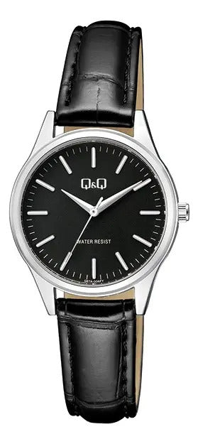 Reloj Q&q Cuero Dama 30mm Q57a-004py - Negro