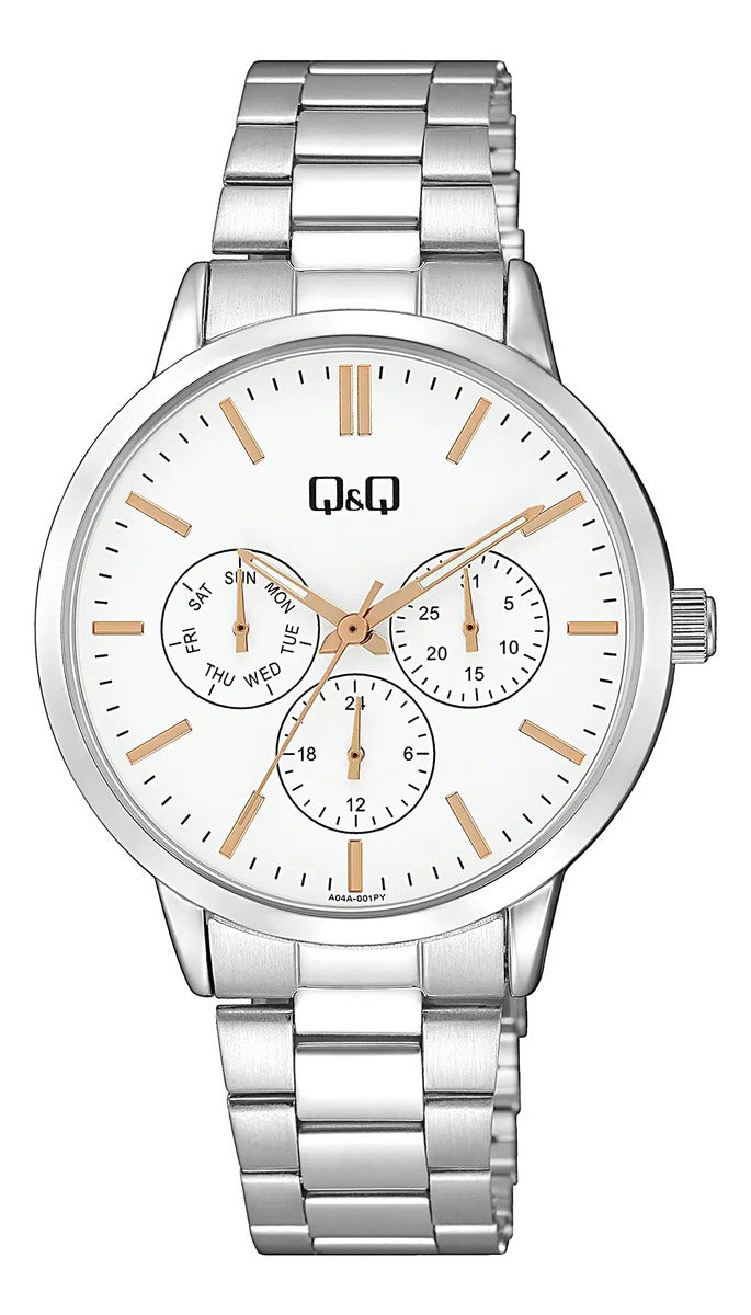 Reloj Q&q Metal Dama 38mm A04a-001py - Plateado