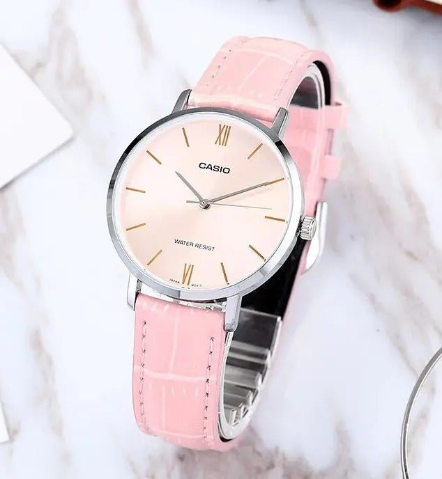 Reloj Casio Cuero Ltp-vt01l-4budf - Rosa Plateado