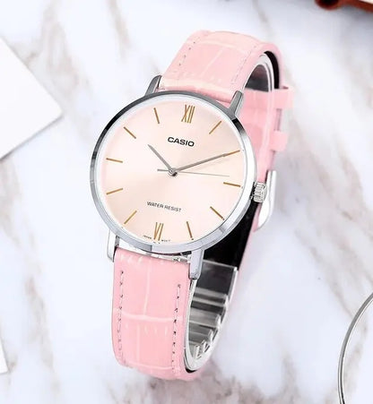 Reloj Casio Cuero Ltp-vt01l-4budf - Rosa Plateado