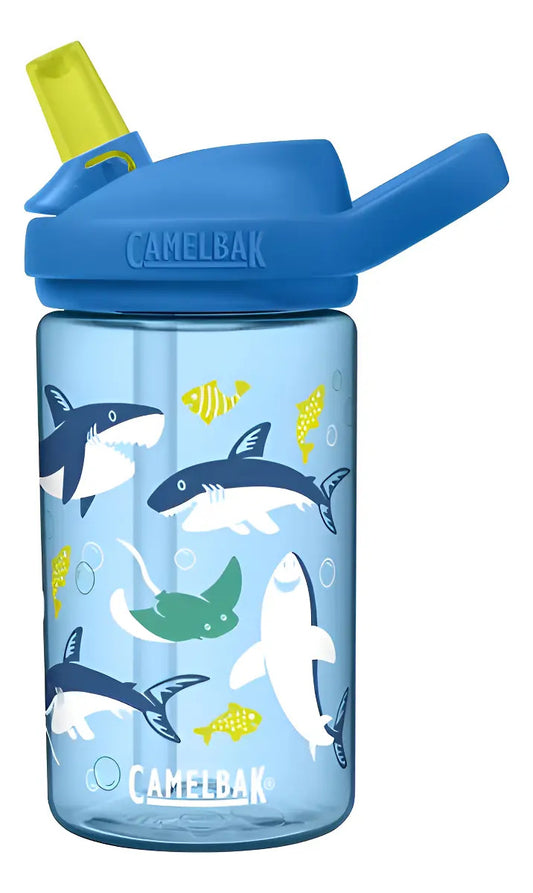 Botella Eddy Plus Kids Tiburones Mantarrayas 400ml Camel Qof Azul Tiburon Tiburón