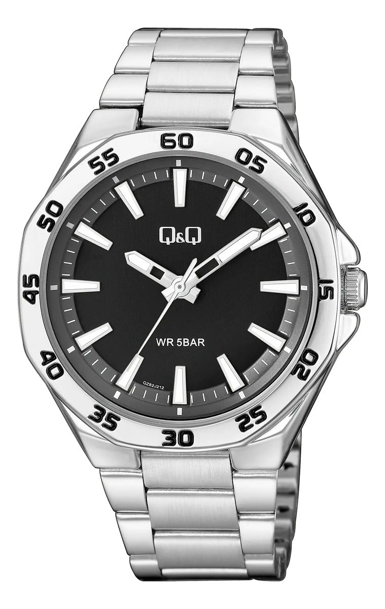 Reloj Q&q Metal Hombre 42mm Qz82j212y - Plateado
