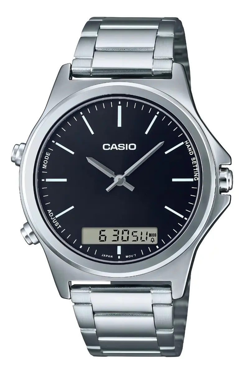 Reloj Casio Metal Hombre 46mm Mtp-vc01d-1e - Plateado Negro