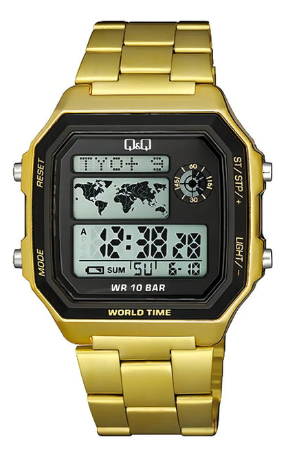 Reloj Digital Q&q Metal Hombre 42mm M196j007y - Dorado Gris