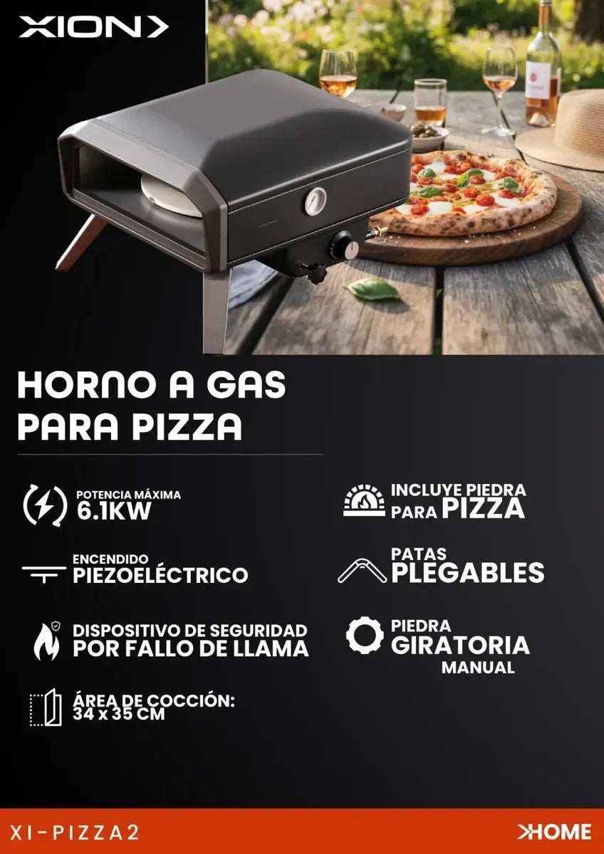 Horno De Pizza A Gas Xion Con Piedra Giratoria Xi-pizza2 Qof Negro