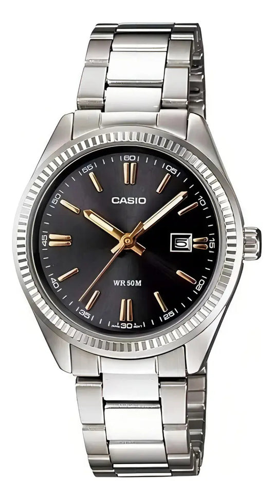 Reloj Casio Metal Dama Ltp-1302d-1a2 - Plateado Negro
