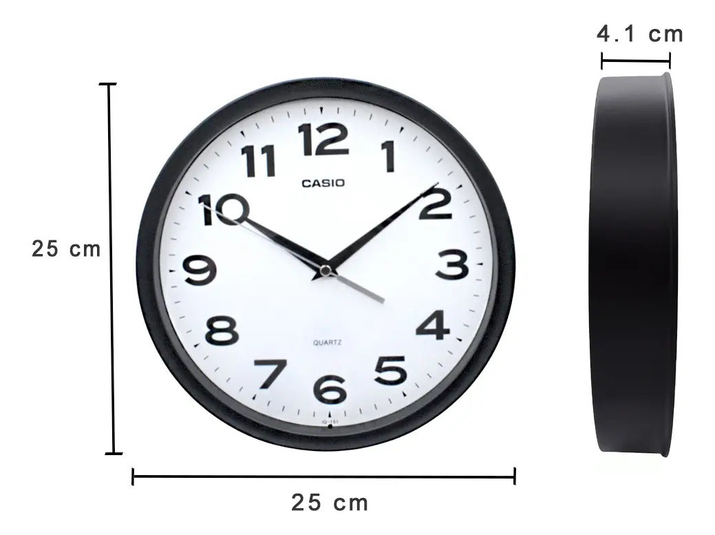Reloj De Pared Casio Redondo Iq-151-1d - Negro Blanco