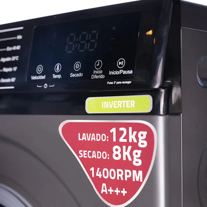Lavasecarropas Xion 12 Kg / 8 Kg Inverter Xi-lse1280 Gris Oscuro
