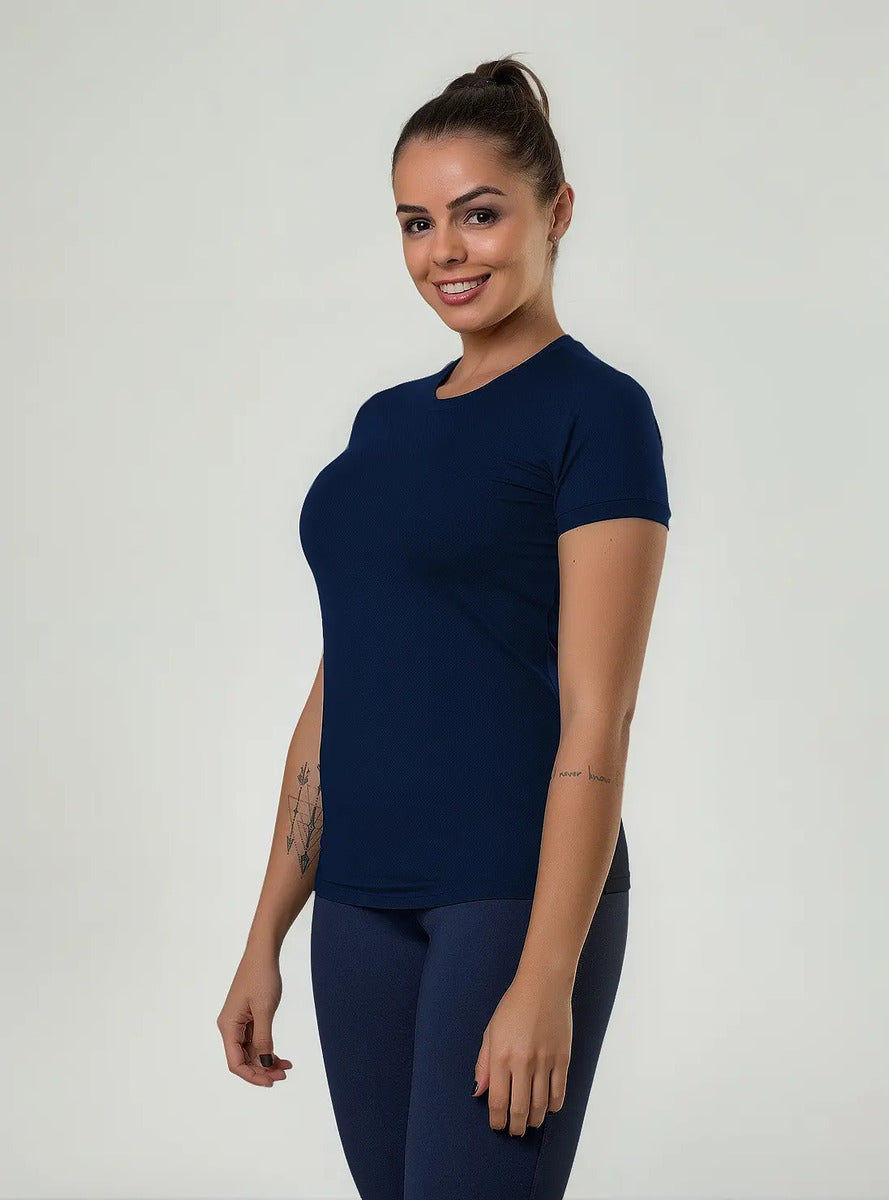 Remera Manga Corta Dama Entrenamiento Fitness Elite Azul S