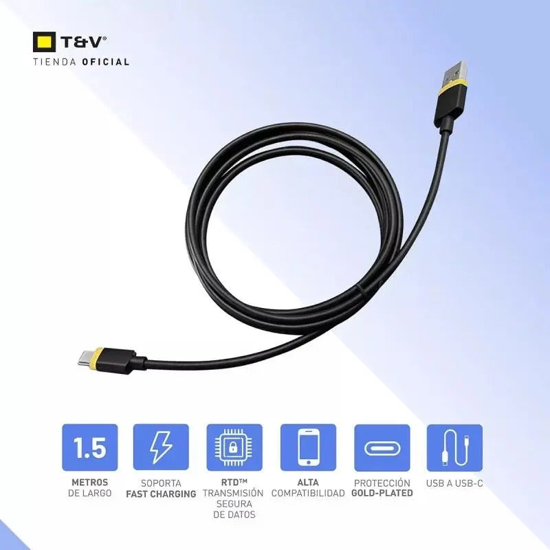 Cable Carga Rápida Usb A Usb C Thonet & Vander - Negro