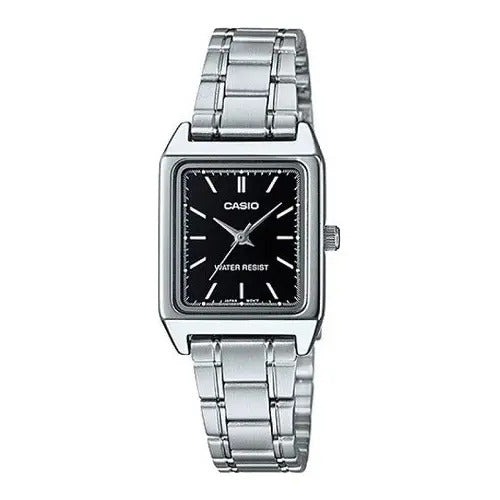 Reloj Casio Metal Esfera Negra Rectangular - Plateado Negro