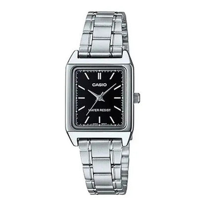 Reloj Casio Metal Esfera Negra Rectangular - Plateado Negro