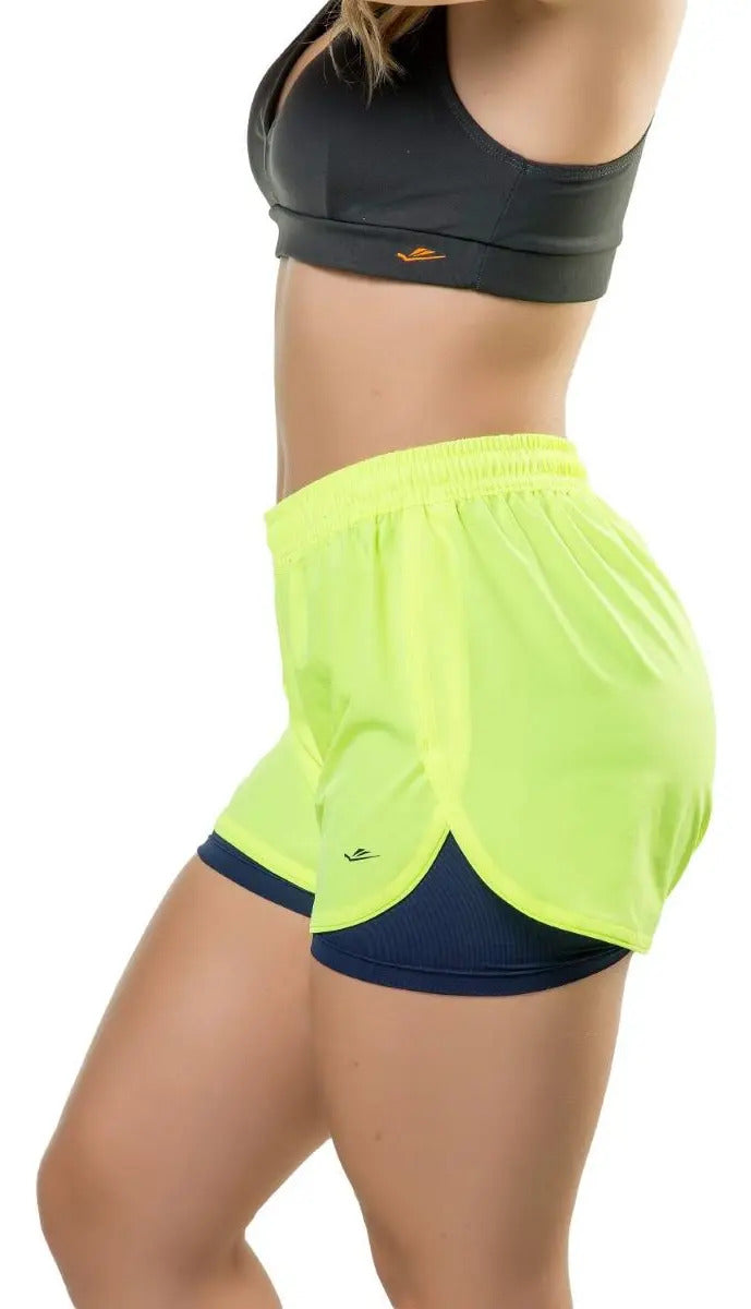 Short Corto Fitness Dama Con Calza Interna Elite - Amarillo 2xl