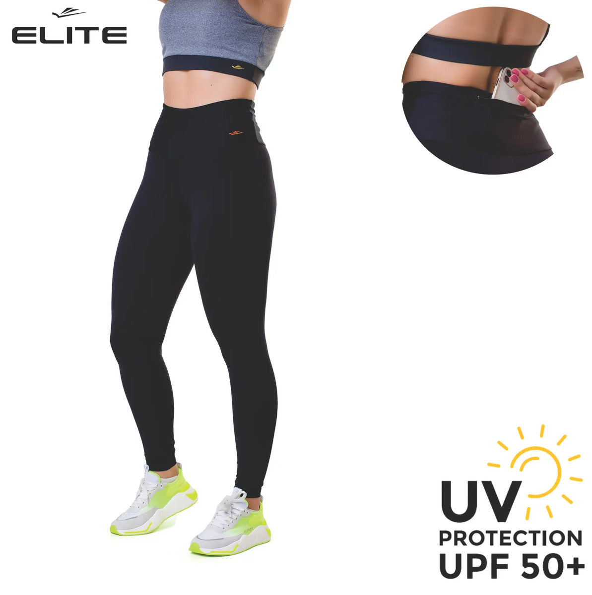 Calza Deportiva Dama Elite Bolsillo Suplex Elite - Negro L