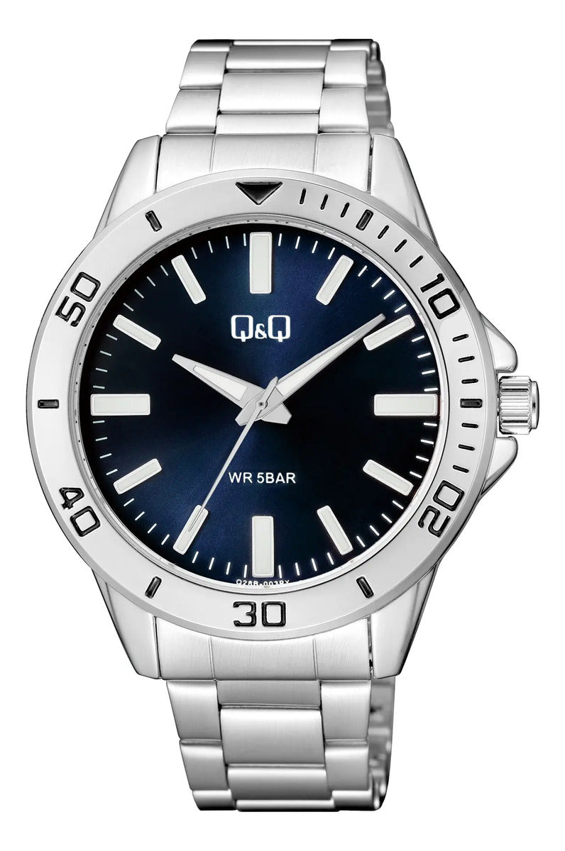 Reloj Q&q Metal Hombre 44mm Q28b-003py - Plateado
