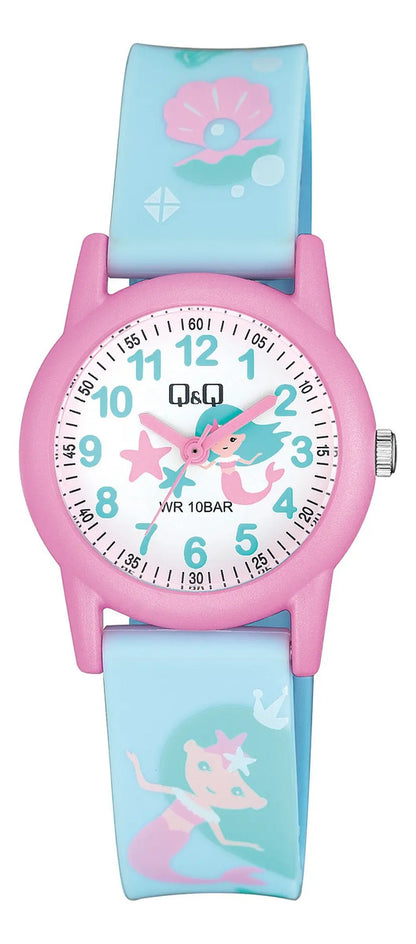 Reloj Q&q Silicona Infantil 30mm Vr99j012y - Azul Claro Rosa Sirena