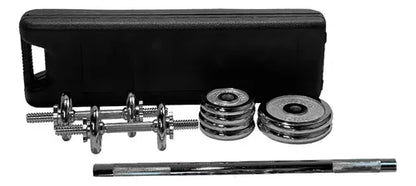 Set Mancuernas Y Barra Cromadas Con Valija 30 Kg