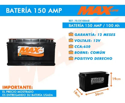 Batería Para Auto 160 Amp Positivo Derecho