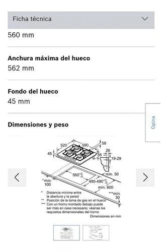 Anafe A Gas 60 Cm - Vidrio Templado