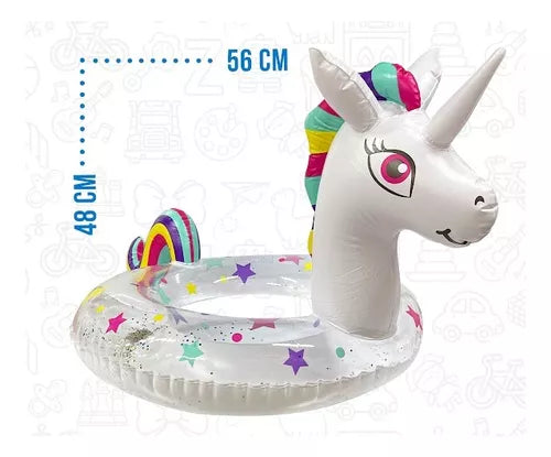 Inflable Flotador Unicornio Con Brillantina 55cm