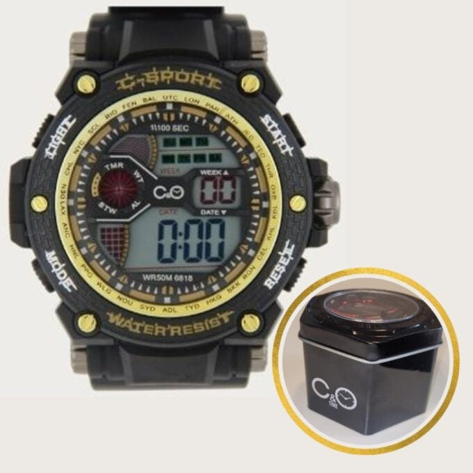 Reloj C&O Digital G-Sport Negro Con Dorado + Estuche Lata