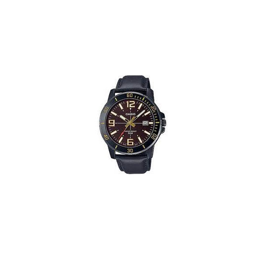 Reloj Casio Cuero Negro Bisel Con Números Dorados