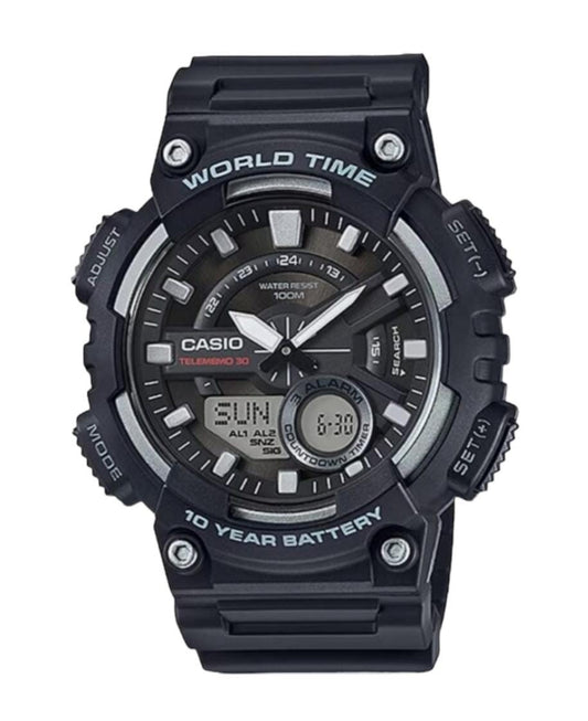 Reloj Casio Dual Silicona Negra Con Plateado