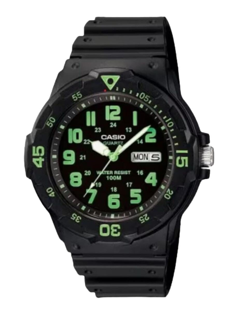 Reloj Casio Silicona Negra Esfera Negra Números Verdes